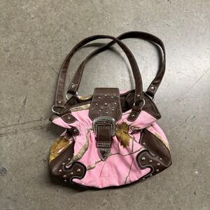 Realtree Pink Camo Hobo Bag Rhinestone Western Buckle Brown Studded Shoulder Bag